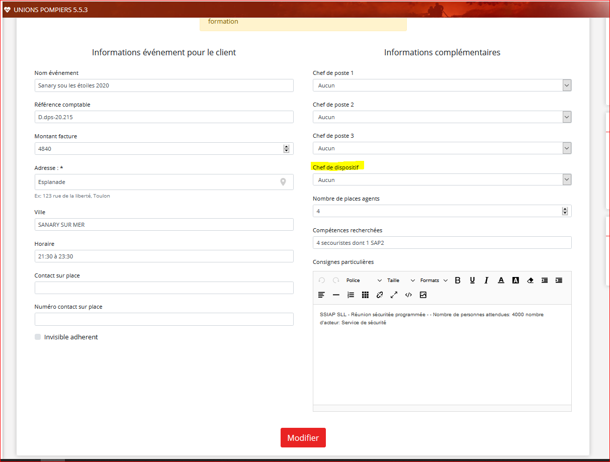Chef de dispositif