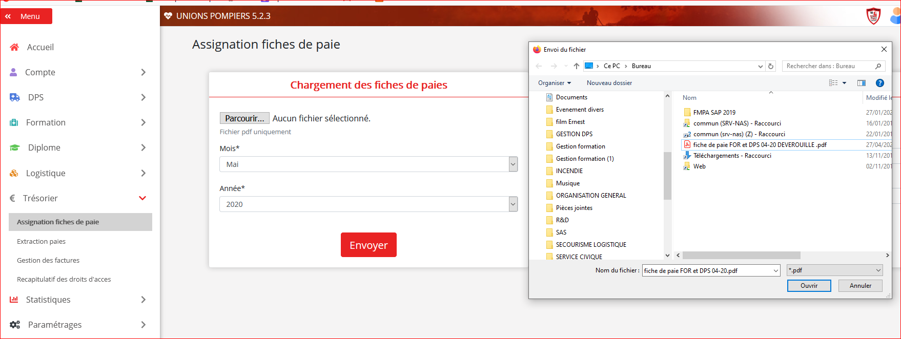 Envoi du fichier