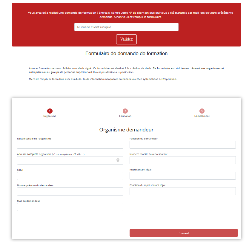 Demande de formation