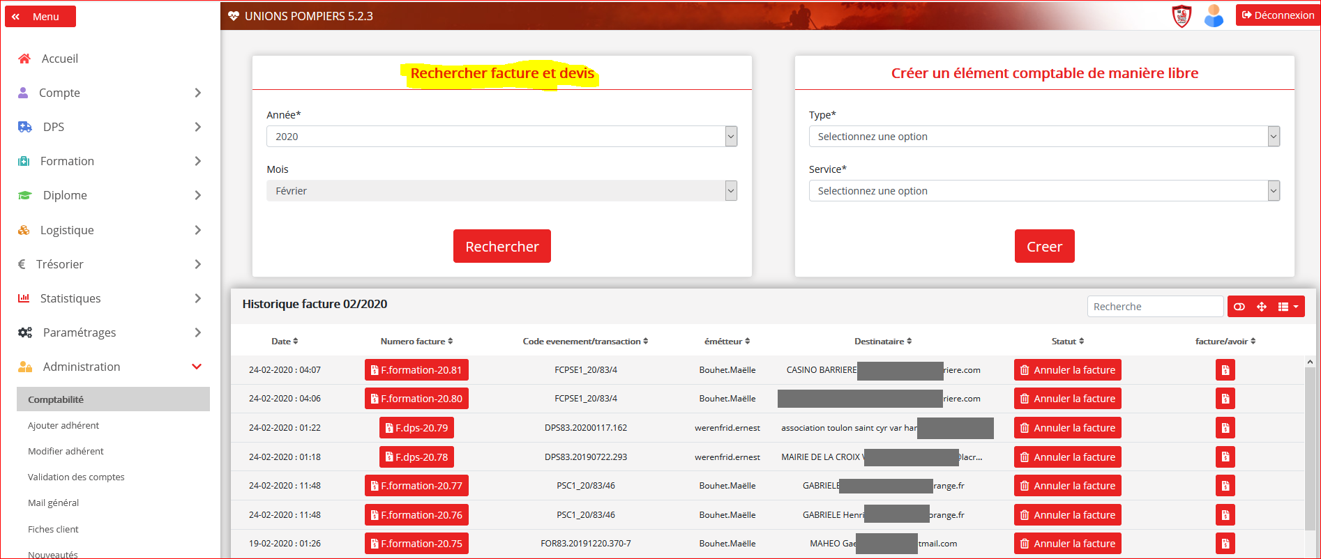 Rechercher facture et devis