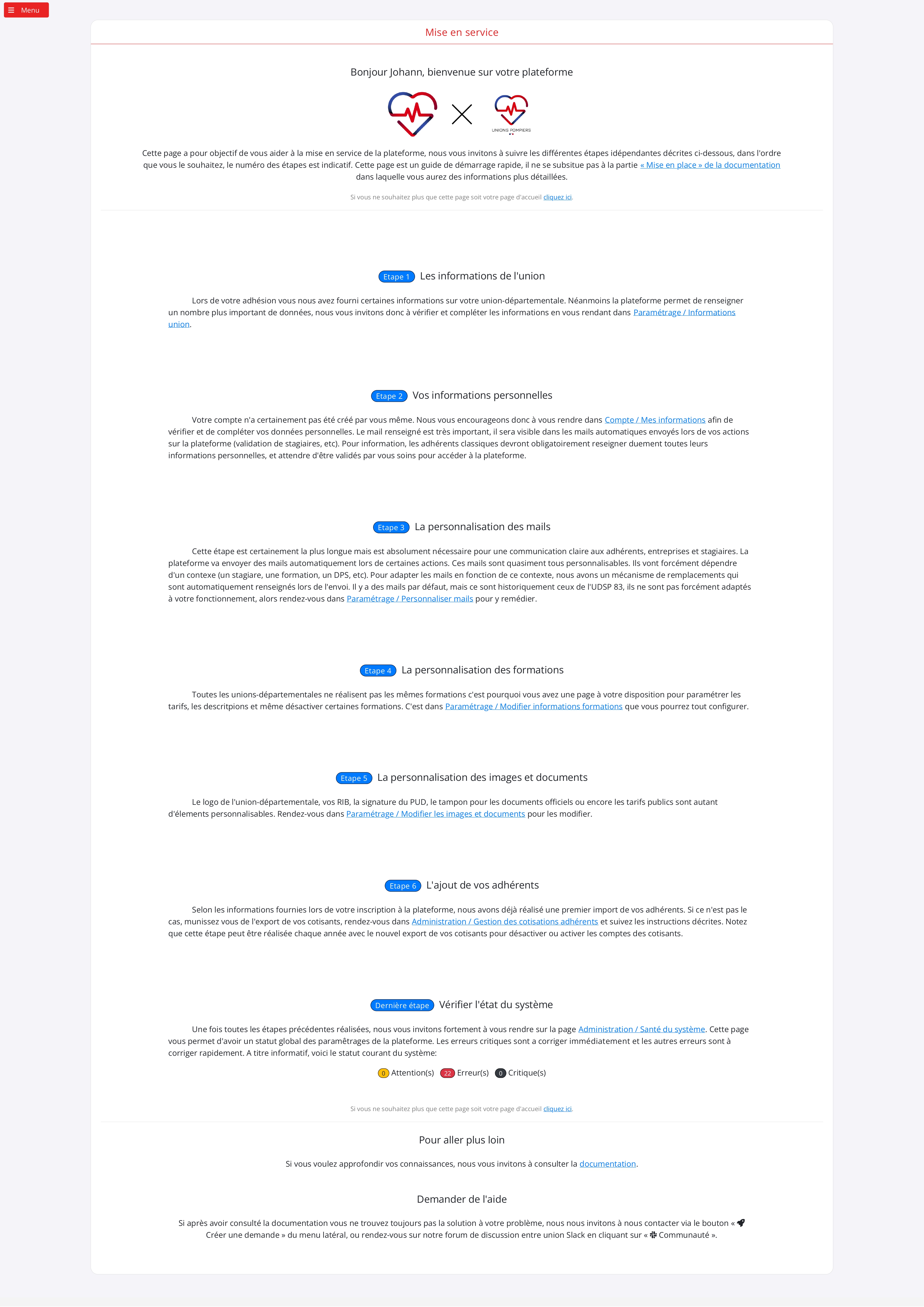 Page mise en service