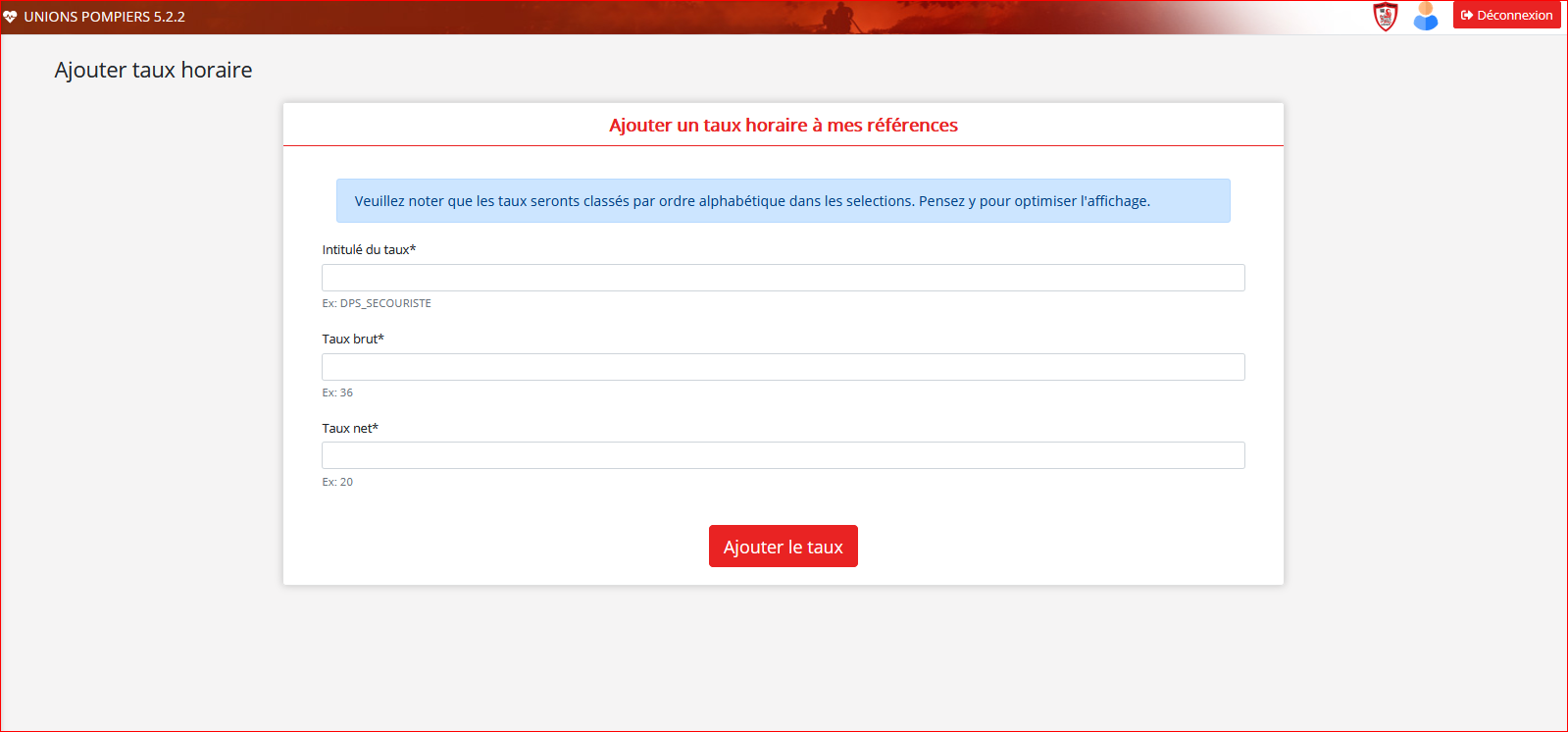 Ajouter un taux horaire